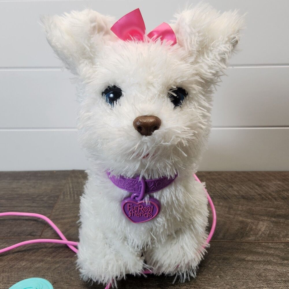 FurReal Friends Electronic Walking  White Plush Puppy Dog Pink Bow  Leash Barks